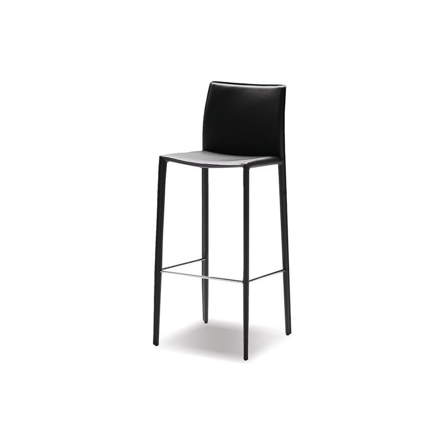 Bar & Counter Stools Zak Bar Stool Black Leather Leather Upholstered Steel Legs