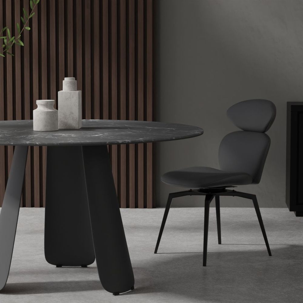 Dining Chairs Antler Swivel Dining Chair Slate Grey Leatherette Black Powder Coated Steel Base