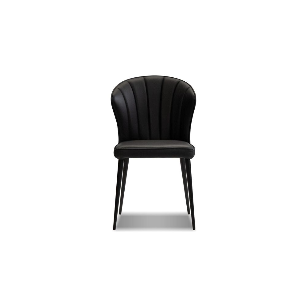 Ariel Dining Chair Black Leather Black Powder Coated Steel Base