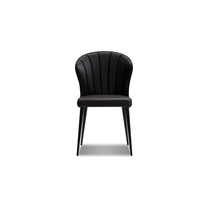 Ariel Dining Chair Black Leather Black Powder Coated Steel Base