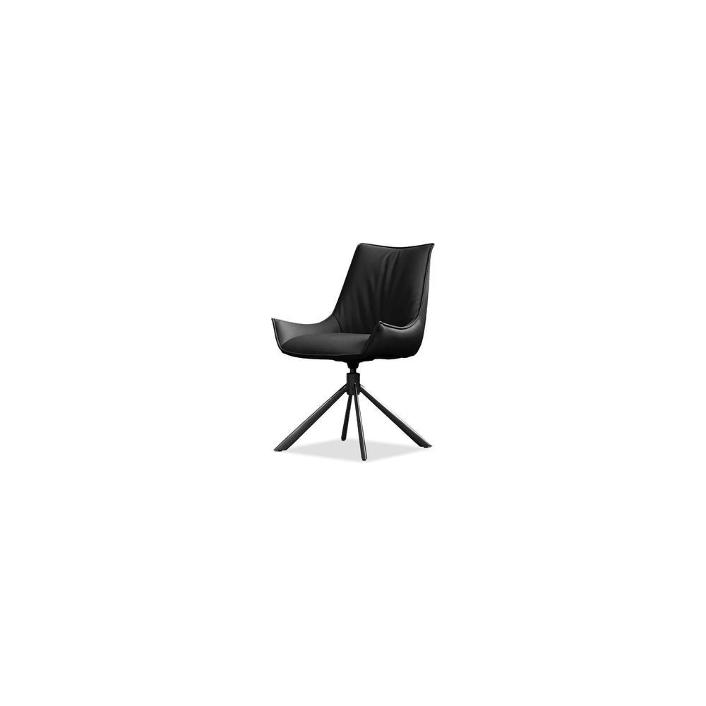 Dining Chairs Giulia Swivel Dining Chair Ink Black Leather Black Powder Coated Steel Base , 2/2 Box
