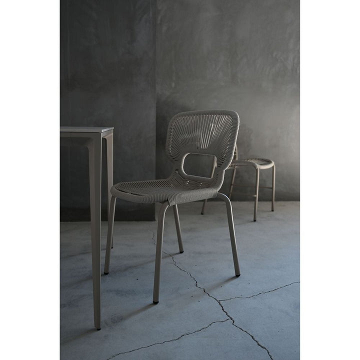 Outdoor Dining Chairs Ischia Stackable Dining Chair Ivory Rope Taupe Powder Coater, Indoor-Outdoor