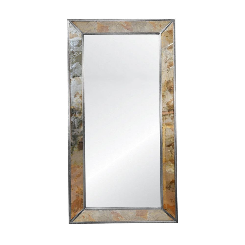 Dion - Large Rectangular Antiqued Floor Mirror With Silver Leafed Edging