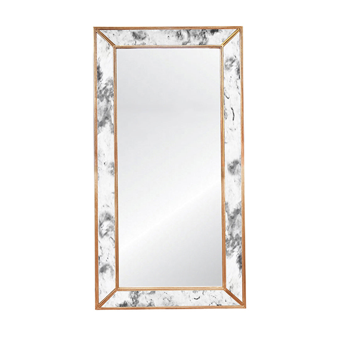 Dion - Large Rectangular Antiqued Floor Mirror With Gold Leafed Edging