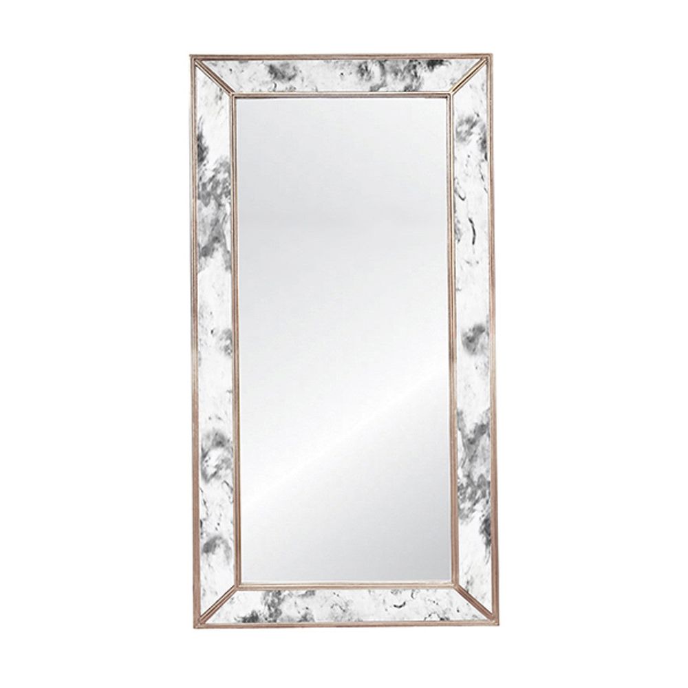 Dion - Large Rectangular Antiqued Floor Mirror With Silver Leafed Edging