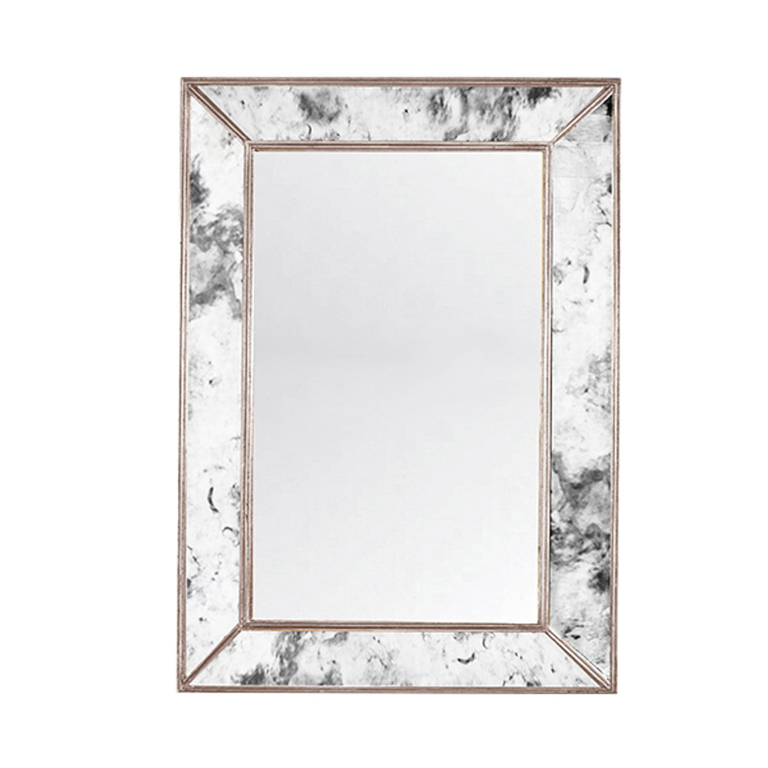 Dion - Rectangular Antiqued Mirror With Silver Leafed Edging