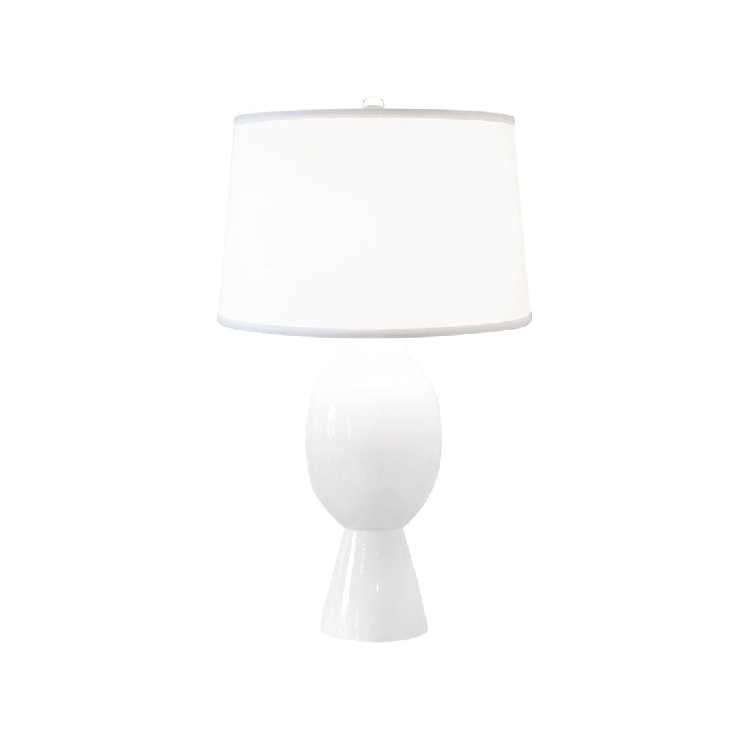 Dover - Tall Bulb Shape Ceramic Table Lamp With White Linen Shade In White