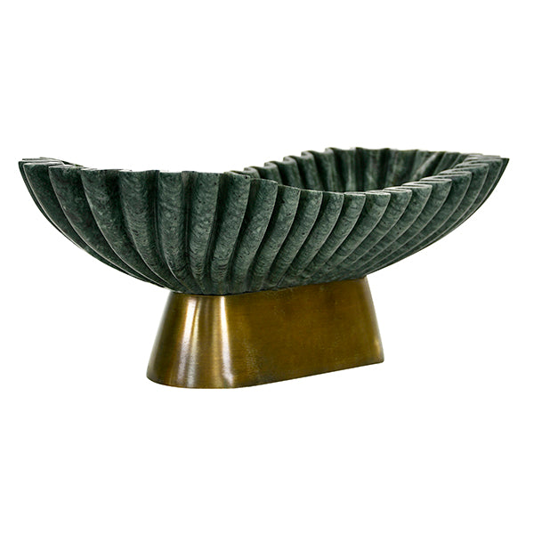 Drago Oval Fluted Green Marble Bowl
