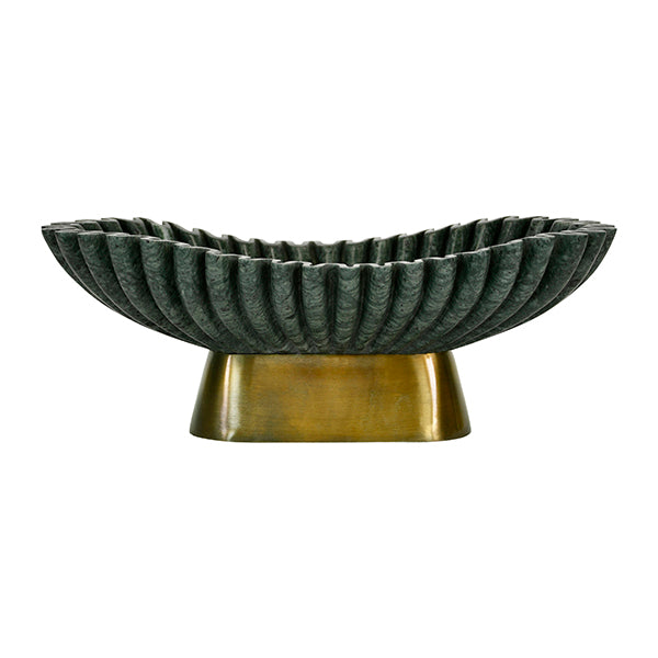 Drago Oval Fluted Green Marble Bowl