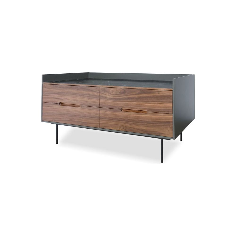 Sideboards & Credenzas Slater Low Buffet Walnut Front/Slate Grey Ceramic Top, Black Powder Coated Steel