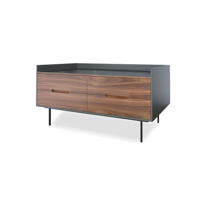 Sideboards & Credenzas Slater Low Buffet Walnut Front/Slate Grey Ceramic Top, Black Powder Coated Steel