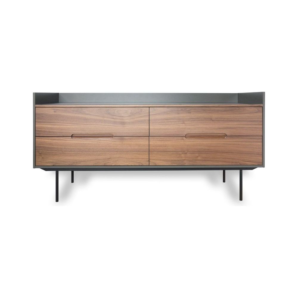 Sideboards & Credenzas Slater Low Buffet Walnut Front/Slate Grey Ceramic Top, Black Powder Coated Steel
