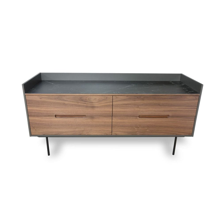 Sideboards & Credenzas Slater Low Buffet Walnut Front/Slate Grey Ceramic Top, Black Powder Coated Steel