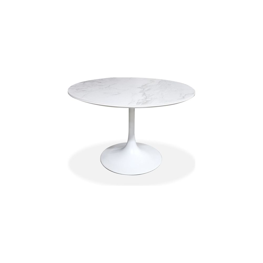 Dining Tables Baux Dining Table Carrara White Ceramic Top, White Powder Coated Steel Base