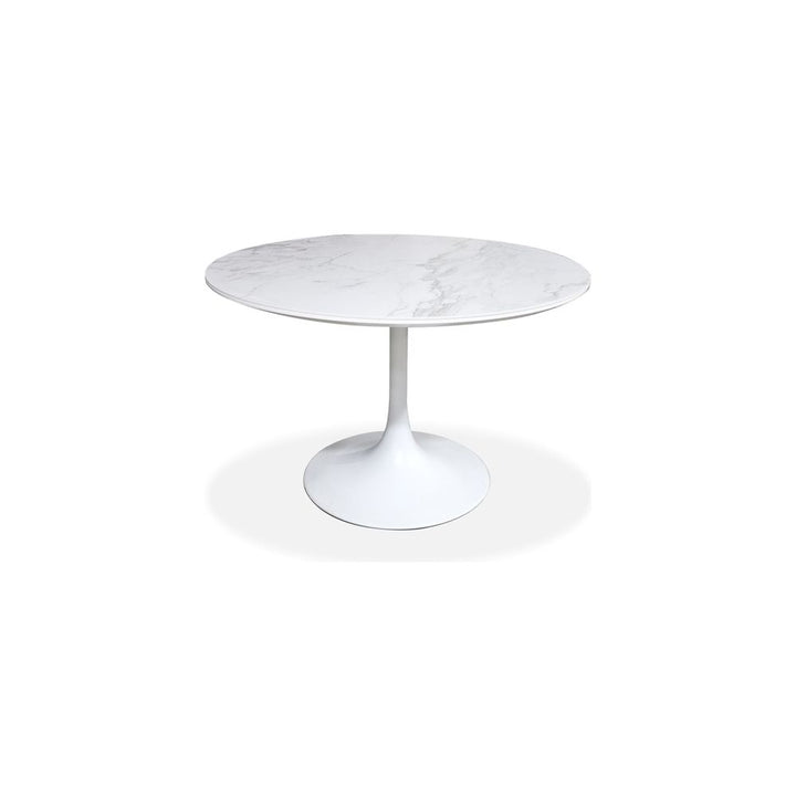 Dining Tables Baux Dining Table Carrara White Ceramic Top, White Powder Coated Steel Base