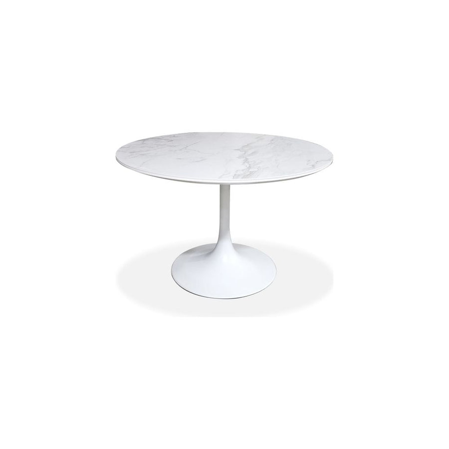 Dining Tables Baux Dining Table Carrara White Ceramic Top, White Powder Coated Steel Base