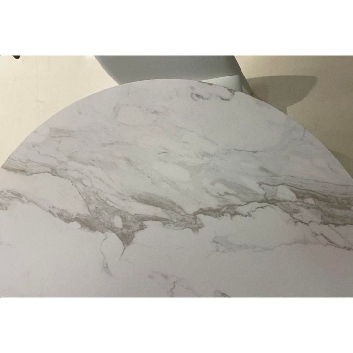 Dining Tables Baux Dining Table Carrara White Ceramic Top, White Powder Coated Steel Base