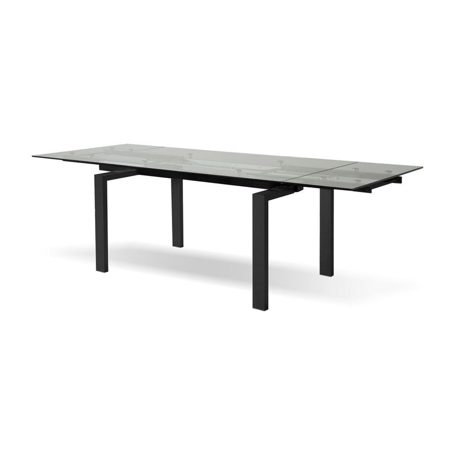 Dining Tables Cantro Extension Dining Table Clear Tempered Glass Top, Black Powder Coated Steel Base