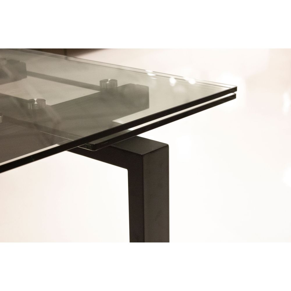Dining Tables Cantro Extension Dining Table Clear Tempered Glass Top, Black Powder Coated Steel Base