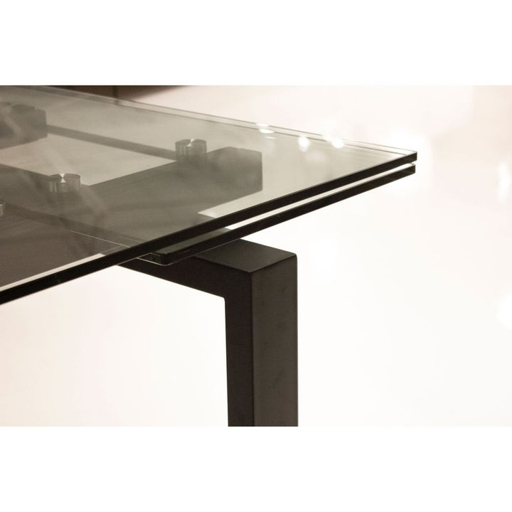 Dining Tables Cantro Extension Dining Table Clear Tempered Glass Top, Black Powder Coated Steel Base