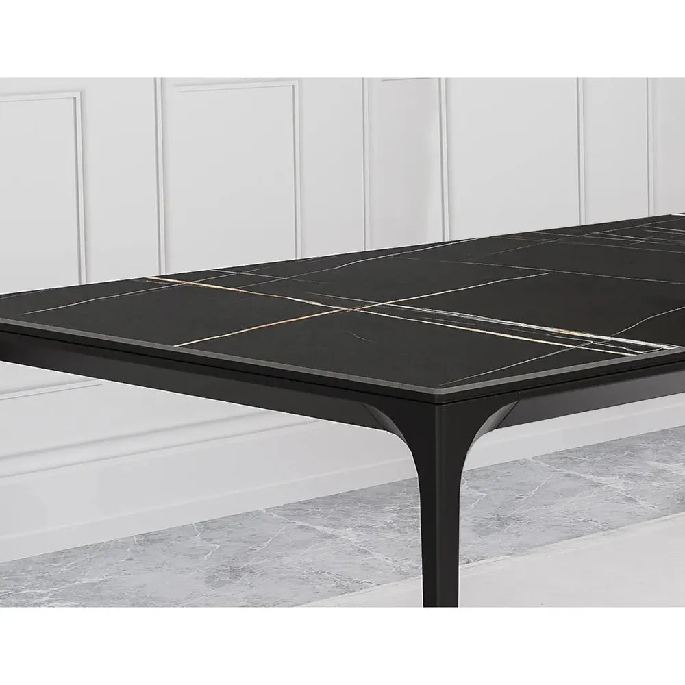 Dining Tables Capri Dining Table Safari Black Ceramic Top, Black Powder Coated Steel Base