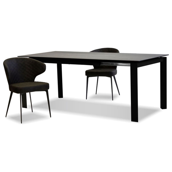 Casper Extension Dining Table Concrete Grey Ceramic Top, Black Powder Coated Steel Base