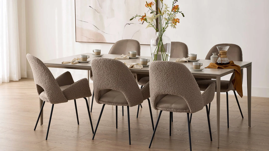 Cayman 86" Dining Table Travertino Ceramic Powder Coated Taupe Legs