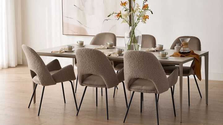 Cayman 86" Dining Table Travertino Ceramic Powder Coated Taupe Legs