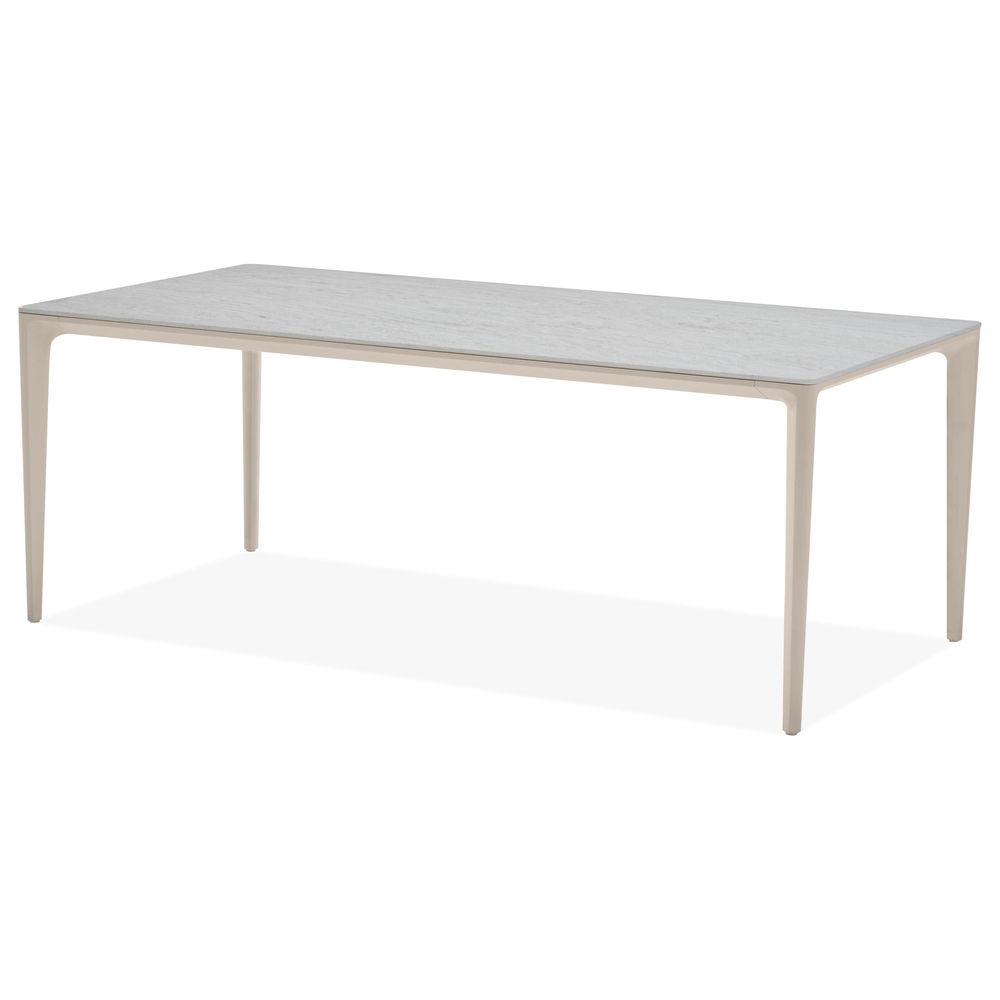 Cayman 94" Dining Table Travertino Ceramic, Powder Coated Taupe Legs / Indoor-Outdoor in light gray and taupe.
