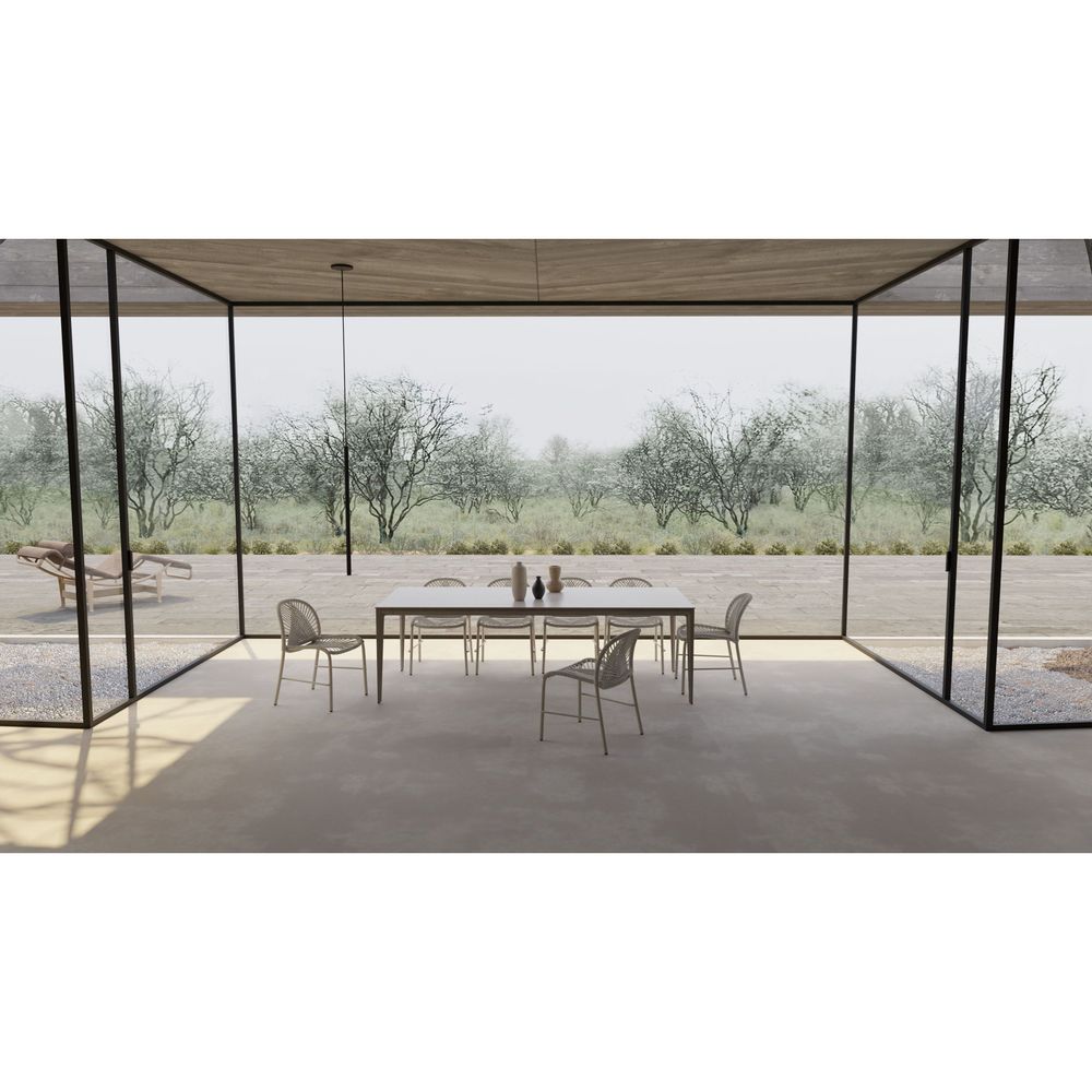 Outdoor Dining Tables Cayman 94" Dining Table Travertino Ceramic , Powder Coated Taupe Legs / Indoor-Outdoor