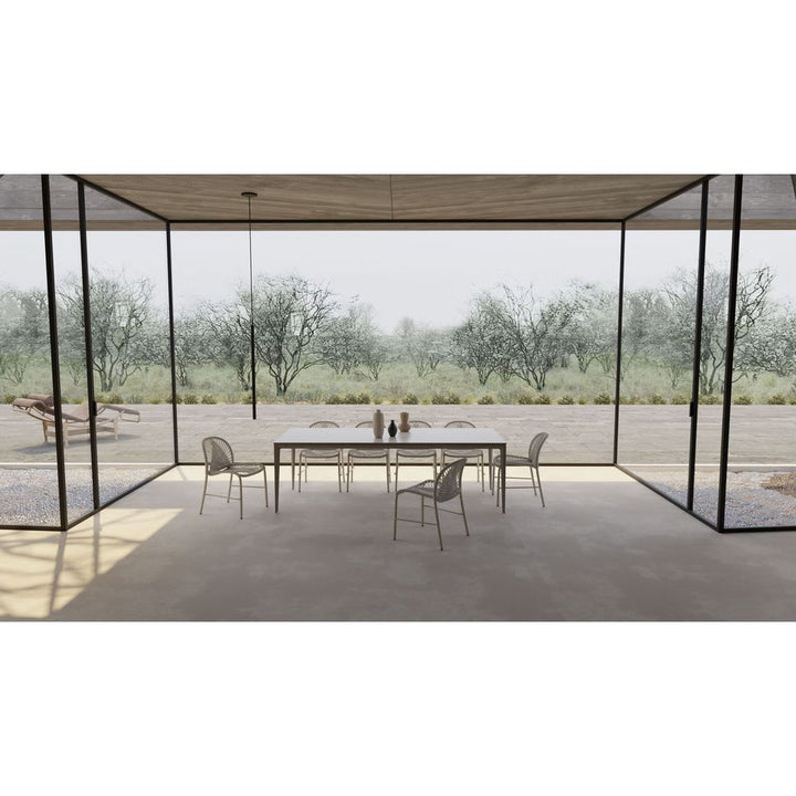 Outdoor Dining Tables Cayman 94" Dining Table Travertino Ceramic , Powder Coated Taupe Legs / Indoor-Outdoor