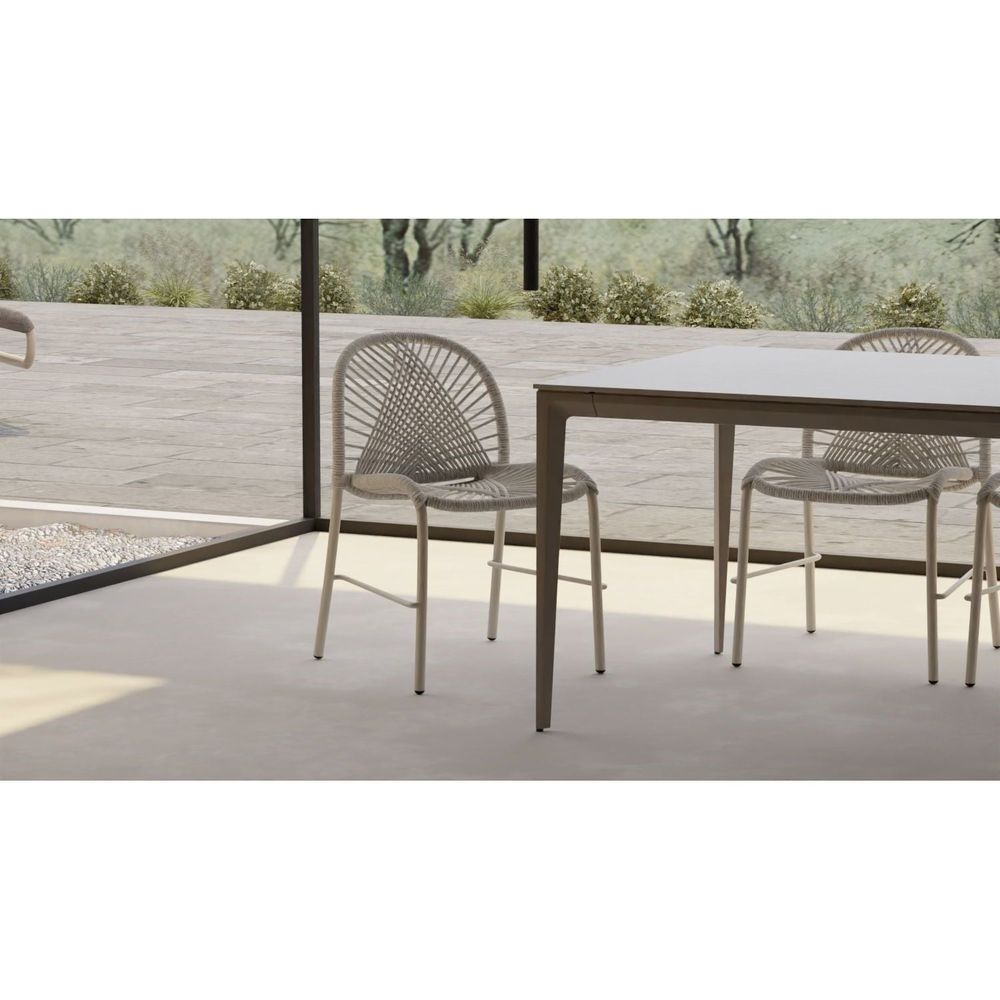 Outdoor Dining Tables Cayman 94" Dining Table Travertino Ceramic , Powder Coated Taupe Legs / Indoor-Outdoor