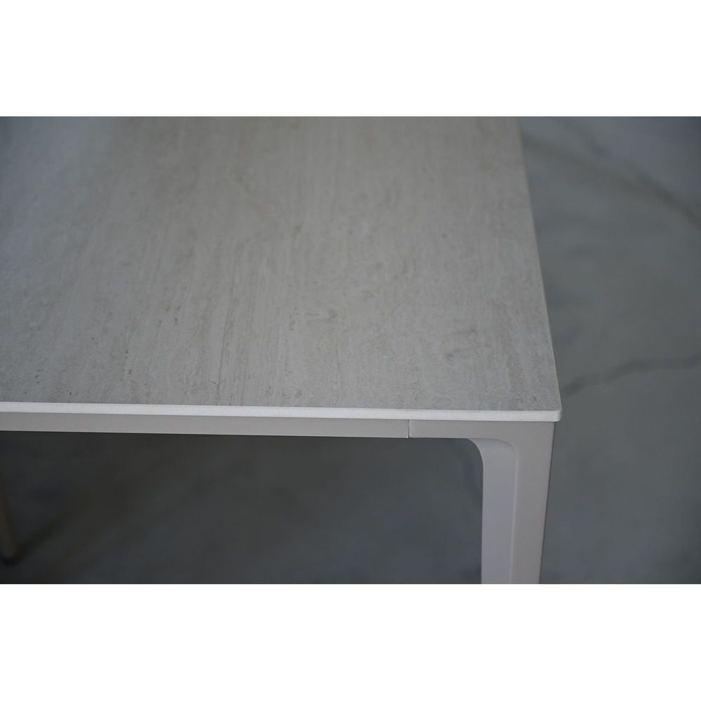 Cayman 94" Dining Table Travertino Ceramic , Powder Coated Taupe Legs / Indoor-Outdoor