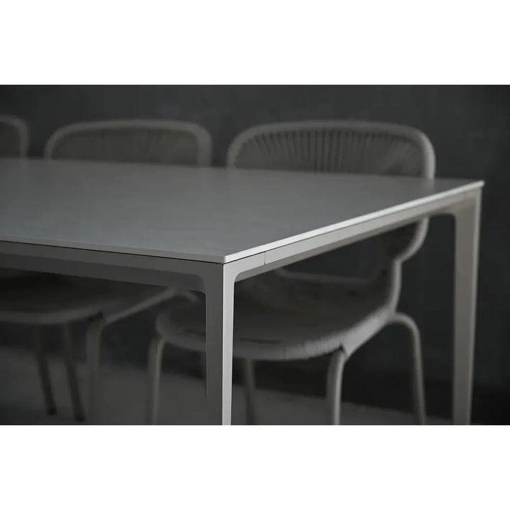 Cayman 86" Dining Table Travertino Ceramic Powder Coated Taupe Legs