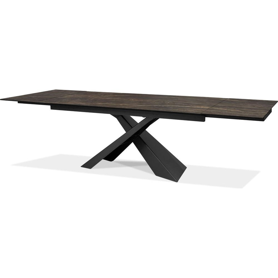 Dining Tables Century Double Extension Dining Table Noir Desir Ceramic Top, Black Powder Coated Steel Base