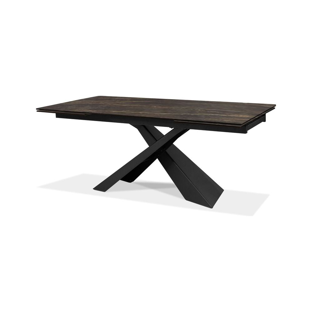 Dining Tables Century Double Extension Dining Table Noir Desir Ceramic Top, Black Powder Coated Steel Base