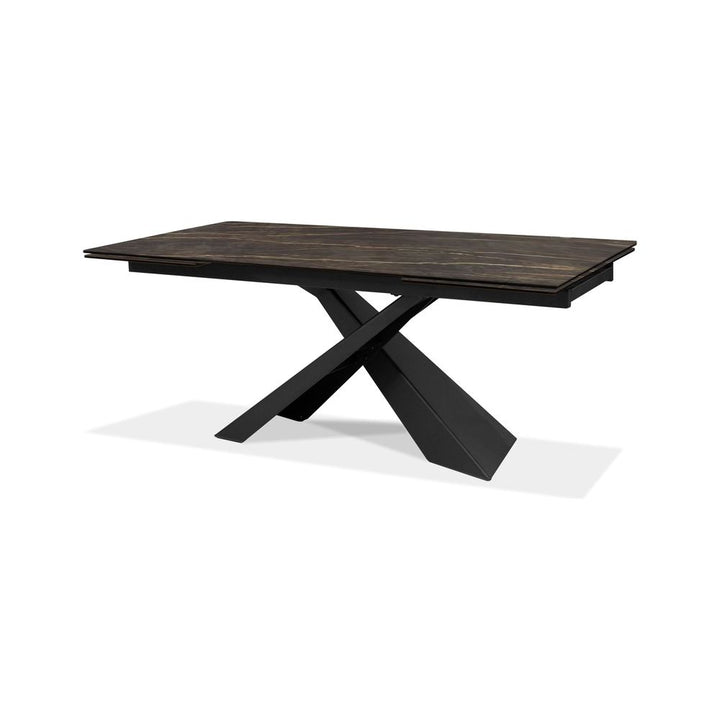 Dining Tables Century Double Extension Dining Table Noir Desir Ceramic Top, Black Powder Coated Steel Base