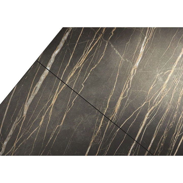 Dining Tables Century Double Extension Dining Table Noir Desir Ceramic Top, Black Powder Coated Steel Base