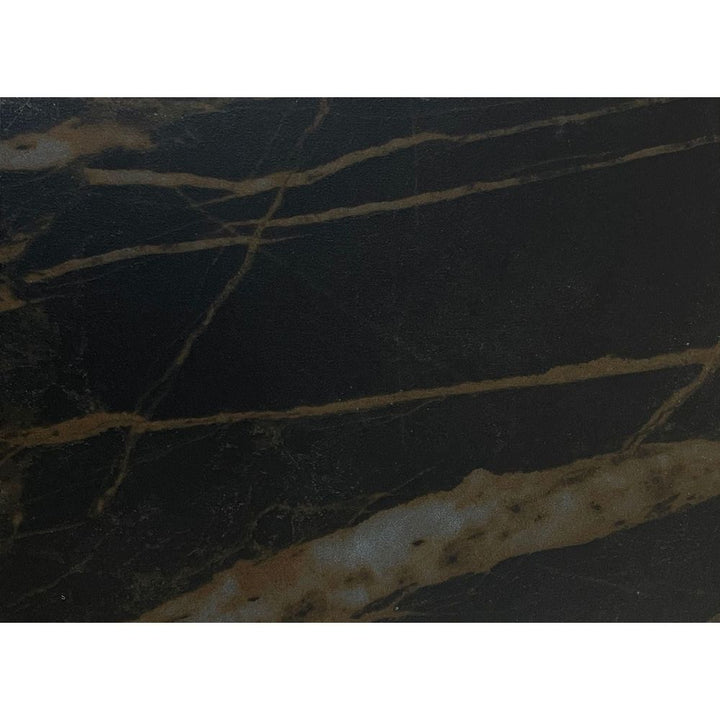 Century Double Extension Dining Table Noir Desir Ceramic Top, Black Powder Coated Steel Base