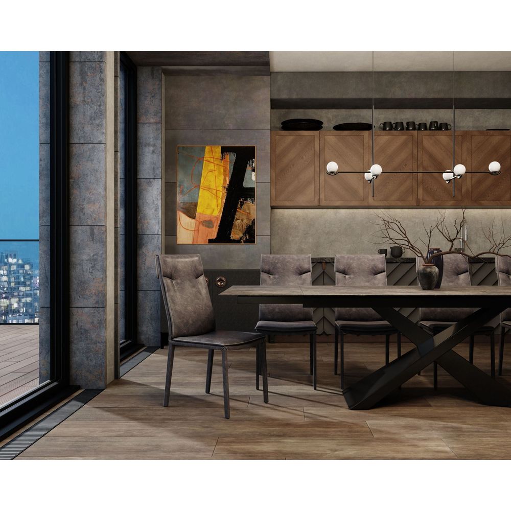 Dining Tables Century Double Extension Dining Table Noir Desir Ceramic Top, Black Powder Coated Steel Base