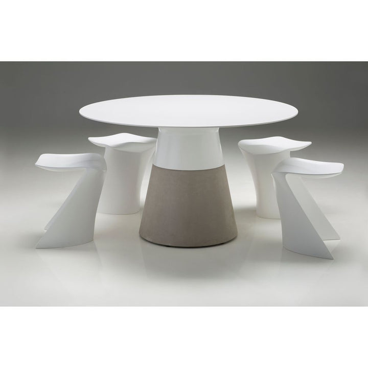 Outdoor Dining Tables Maldives 49" Round Dining Table White Solid Surface, Concrete Base Indoor-Outdoor