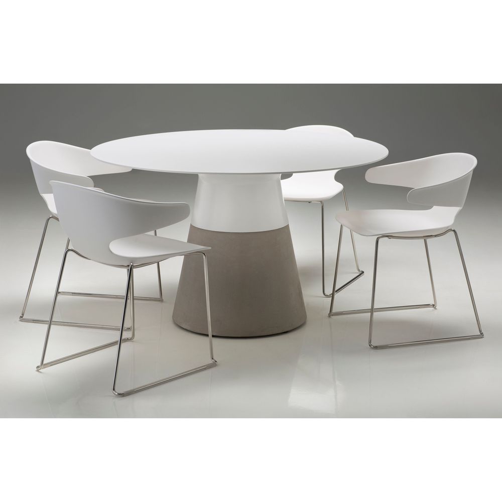 Outdoor Dining Tables Maldives 49" Round Dining Table White Solid Surface, Concrete Base Indoor-Outdoor