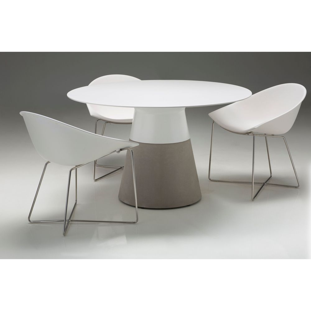 Outdoor Dining Tables Maldives 49" Round Dining Table White Solid Surface, Concrete Base Indoor-Outdoor