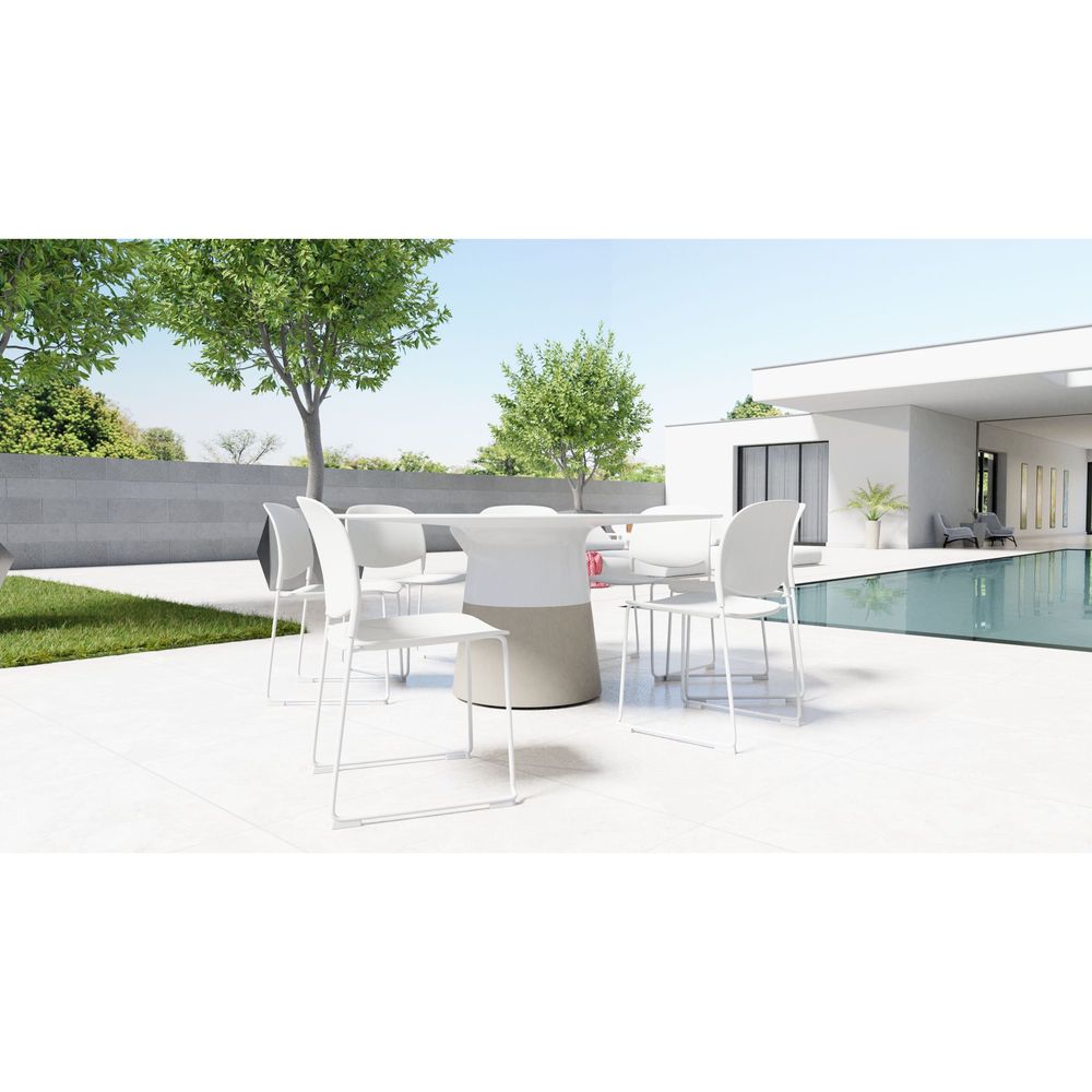 Maldives 49" Round Dining Table White Solid Surface, Concrete Base Indoor-Outdoor