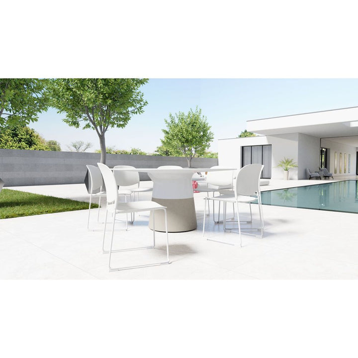 Maldives 49" Round Dining Table White Solid Surface, Concrete Base Indoor-Outdoor