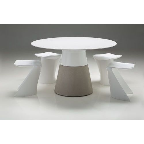 Outdoor Dining Tables Maldives 63" Round Dining Table White Solid Surface, Concrete Base Indoor-Outdoor