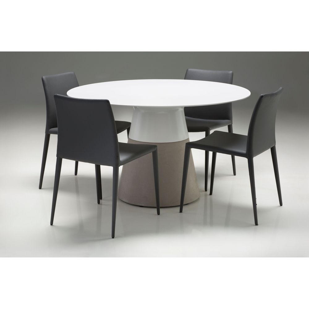 Maldives 63" Round Dining Table White Solid Surface, Concrete Base Indoor-Outdoor