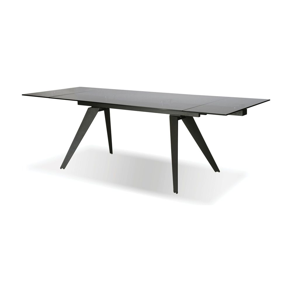 Dining Tables Noire Double Extension Dining Table Smoke Grey Glass Top, Gunmetal Steel Base