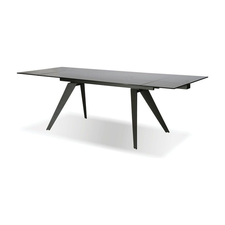 Dining Tables Noire Double Extension Dining Table Smoke Grey Glass Top, Gunmetal Steel Base