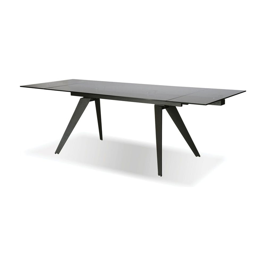 Dining Tables Noire Double Extension Dining Table Smoke Grey Glass Top, Gunmetal Steel Base